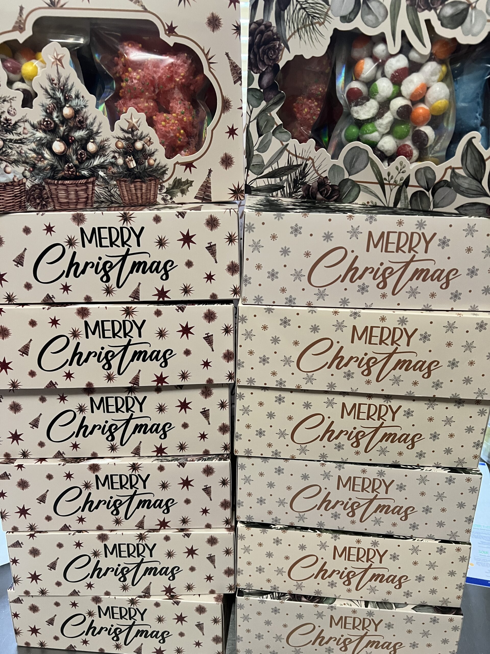 holiday gift boxes with freeze dried candy