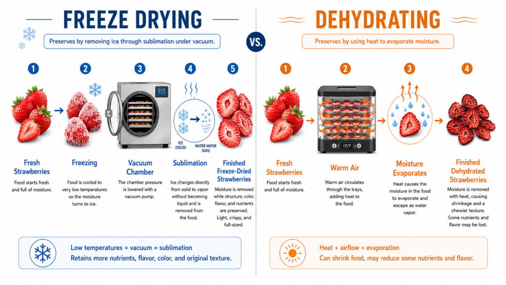 comparison dehydration vs freeze drying