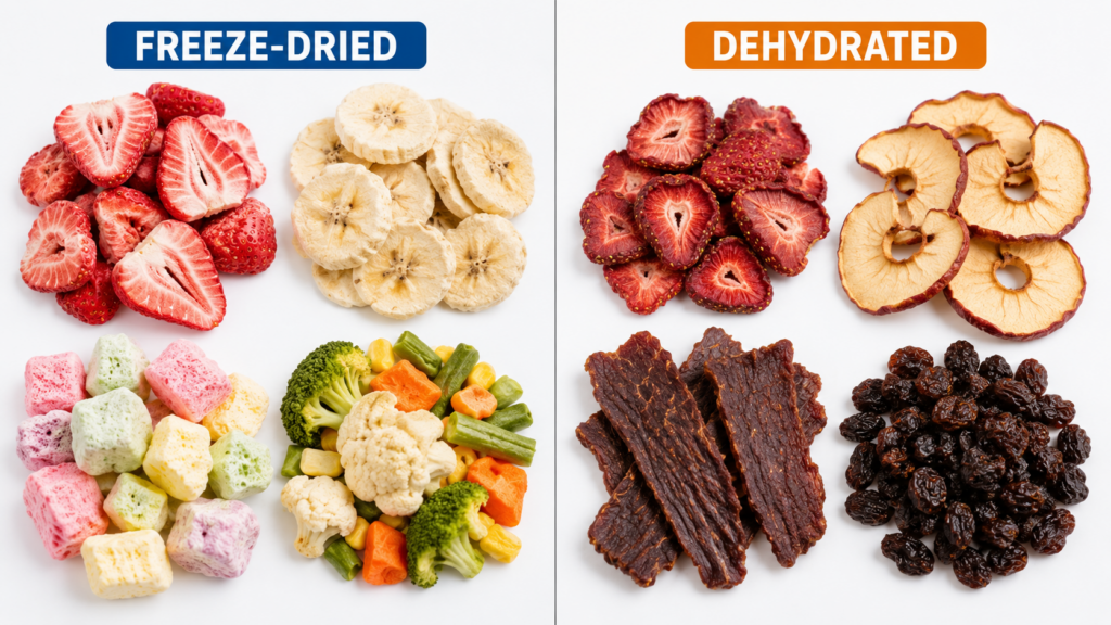 freeze dried vs dehydrated snacks