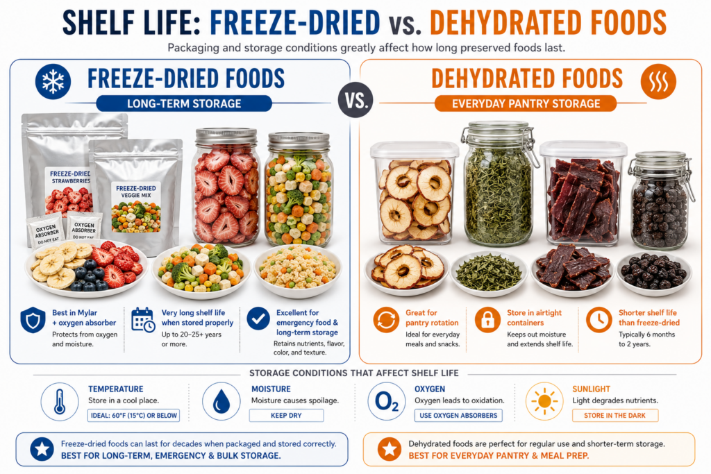 shelf life freeze dried vs dehydrated